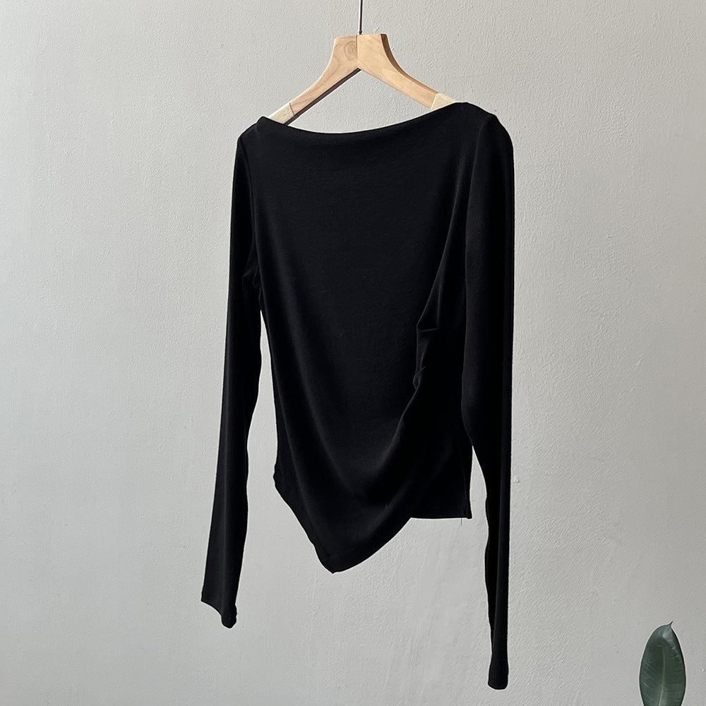 Dame afslappet langærmet skjorte med asymmetrisk snit og raffineret draperingsdesign Stilla