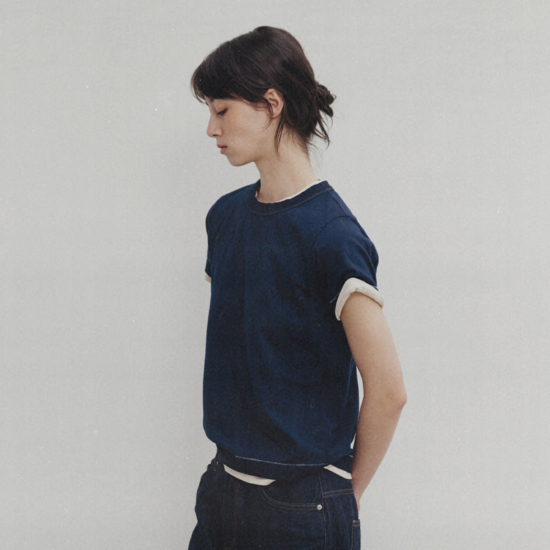 Dame afslappet kortærmet skjorte med stribet udskæring Stilla