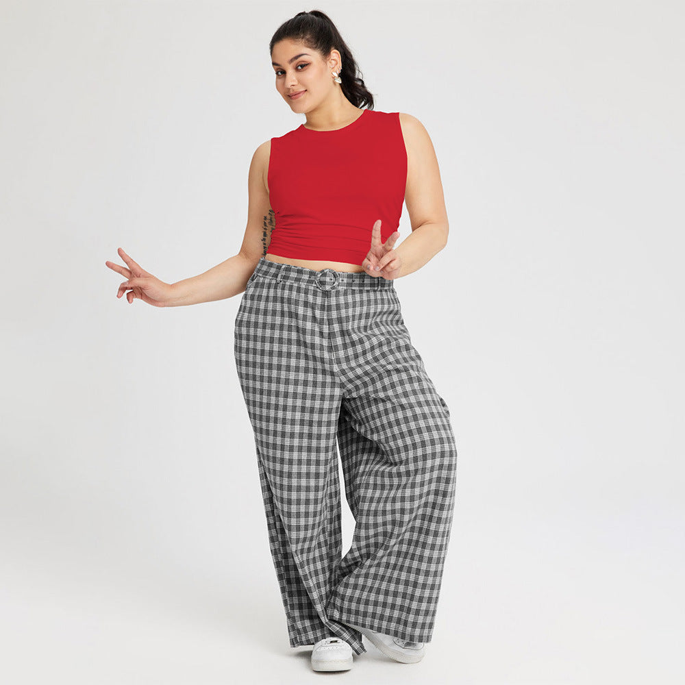 Dame afslappede ternede bukser med elastisk talje og bred ben Stilla