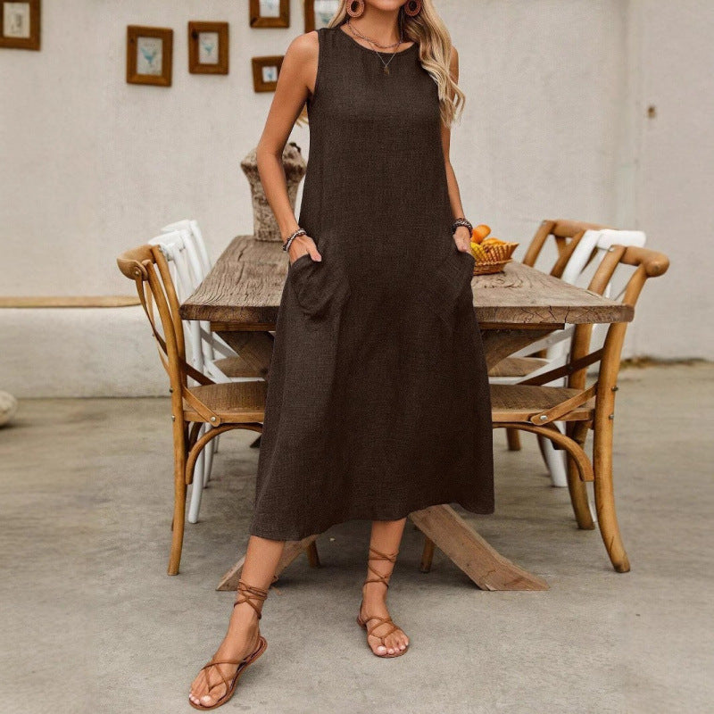 Dame afslappet maxikjole med praktiske lommer og rynket snit Stilla