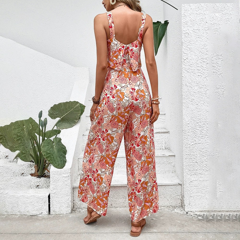 Dame Sommer Jumpsuit med afslappet snit og blomsterdesign Stilla