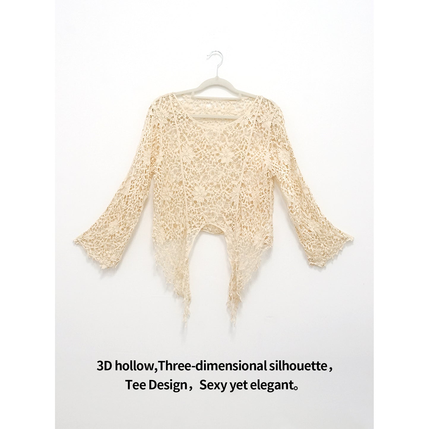 Dame elegant Boho-strikjakke med romantiske spids- og frynse-detaljer Stilla