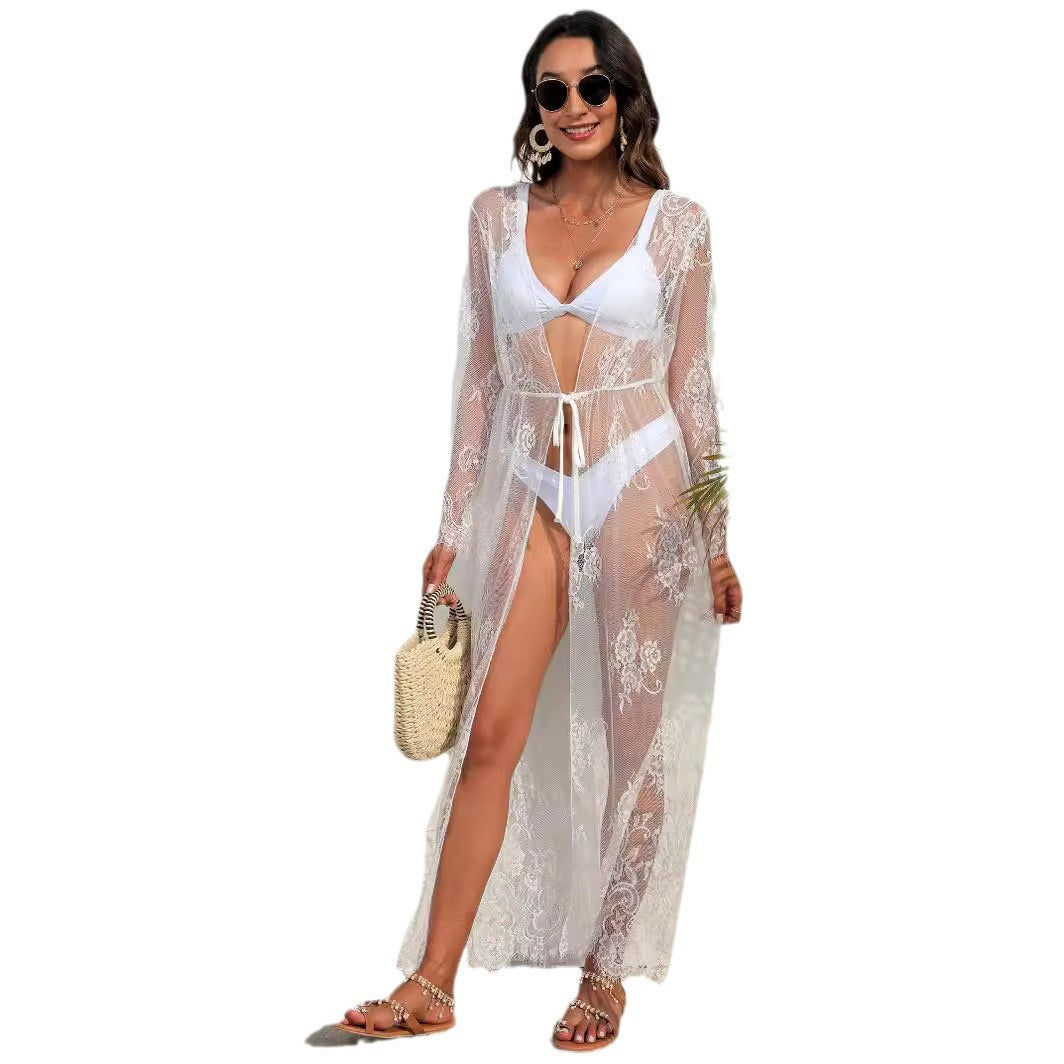 Dame Elegant Hækle-Strandkimono med dyb V-udskæring og sidelæg Stilla