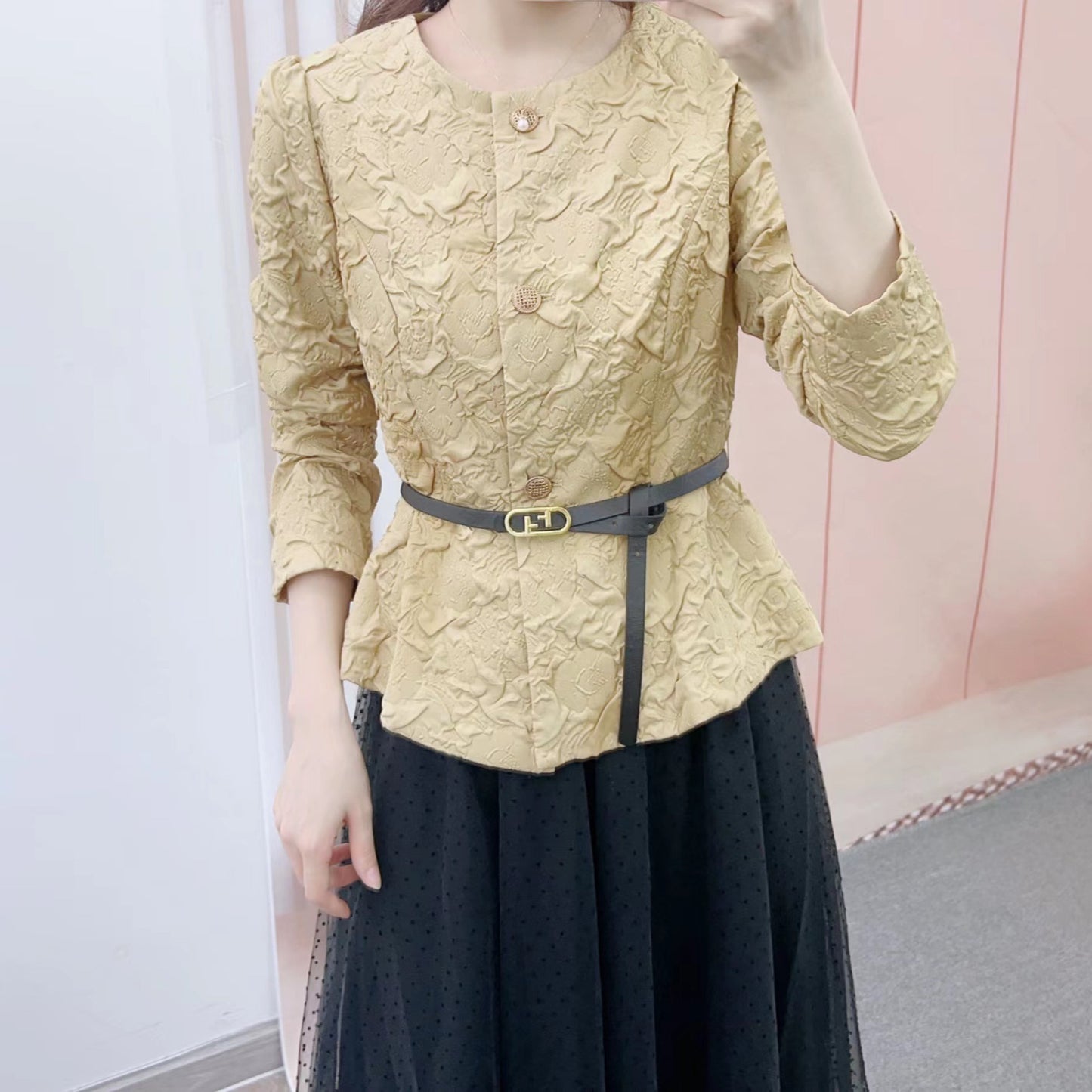 Dame Elegant Blazerjakke med blomstermønster og figursyet snit Stilla