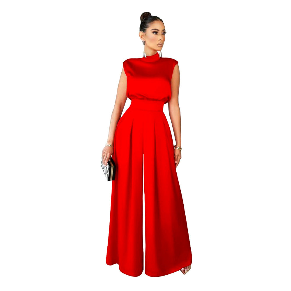 Dame Elegant Jumpsuit med højhalset overdel og bredt ben Stilla