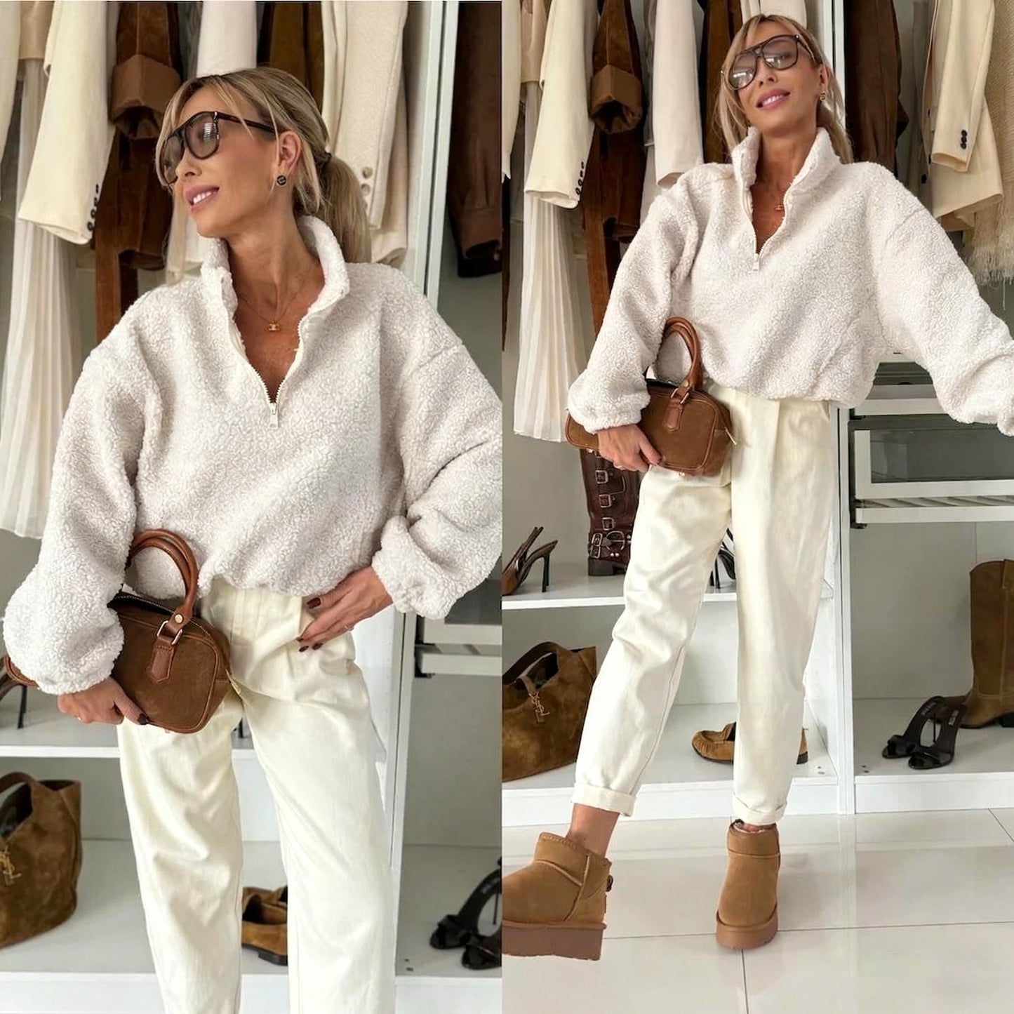 Dame afslappet fleece-trøje med høj krave Stilla