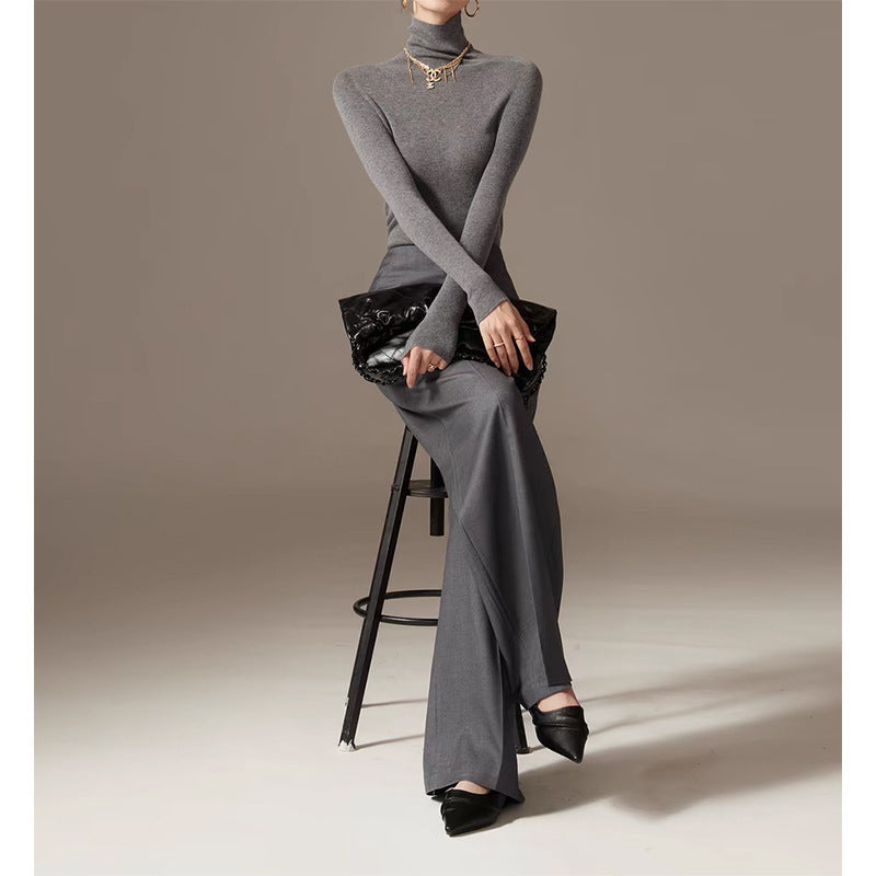 Dame elegant høj taljebukser med vidde ben og fin struktur Stilla