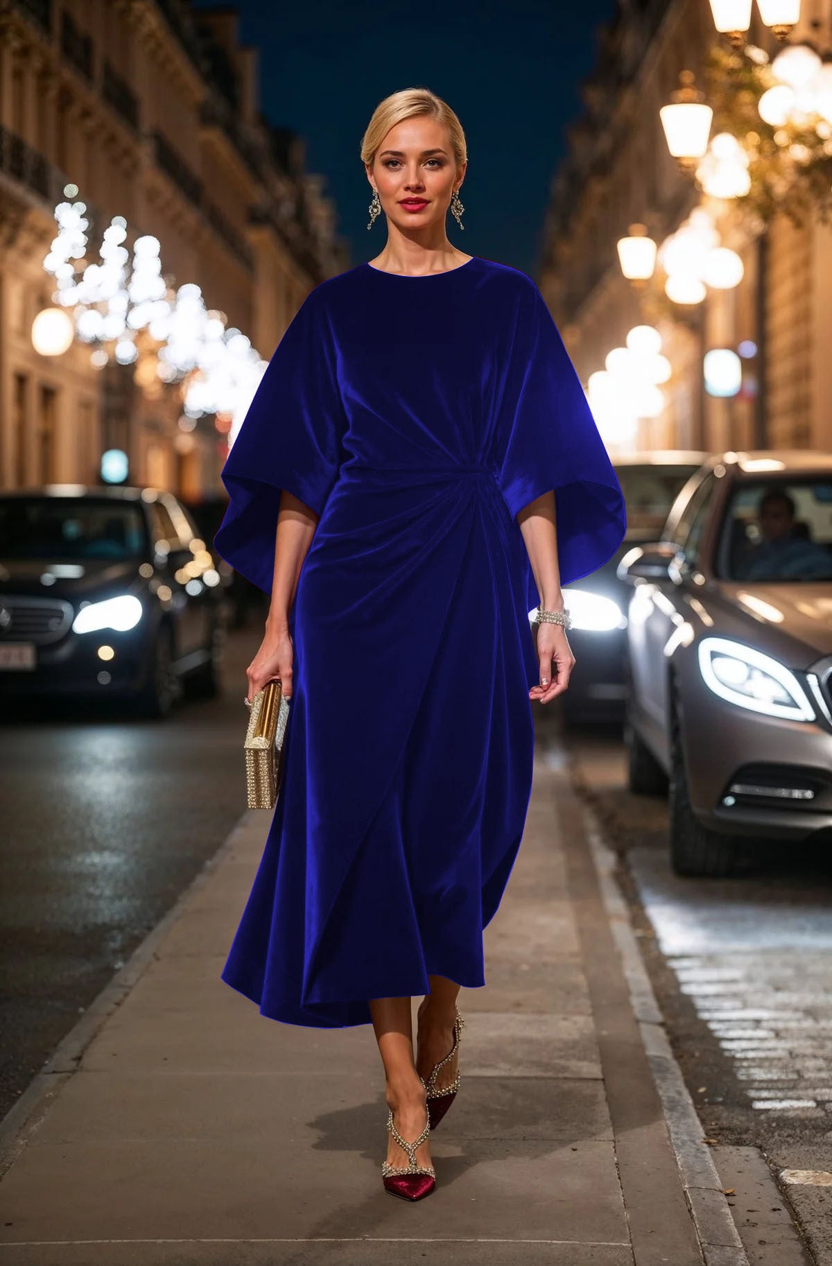 Dame elegant aften kjole med drapering og generøs skæring Stilla