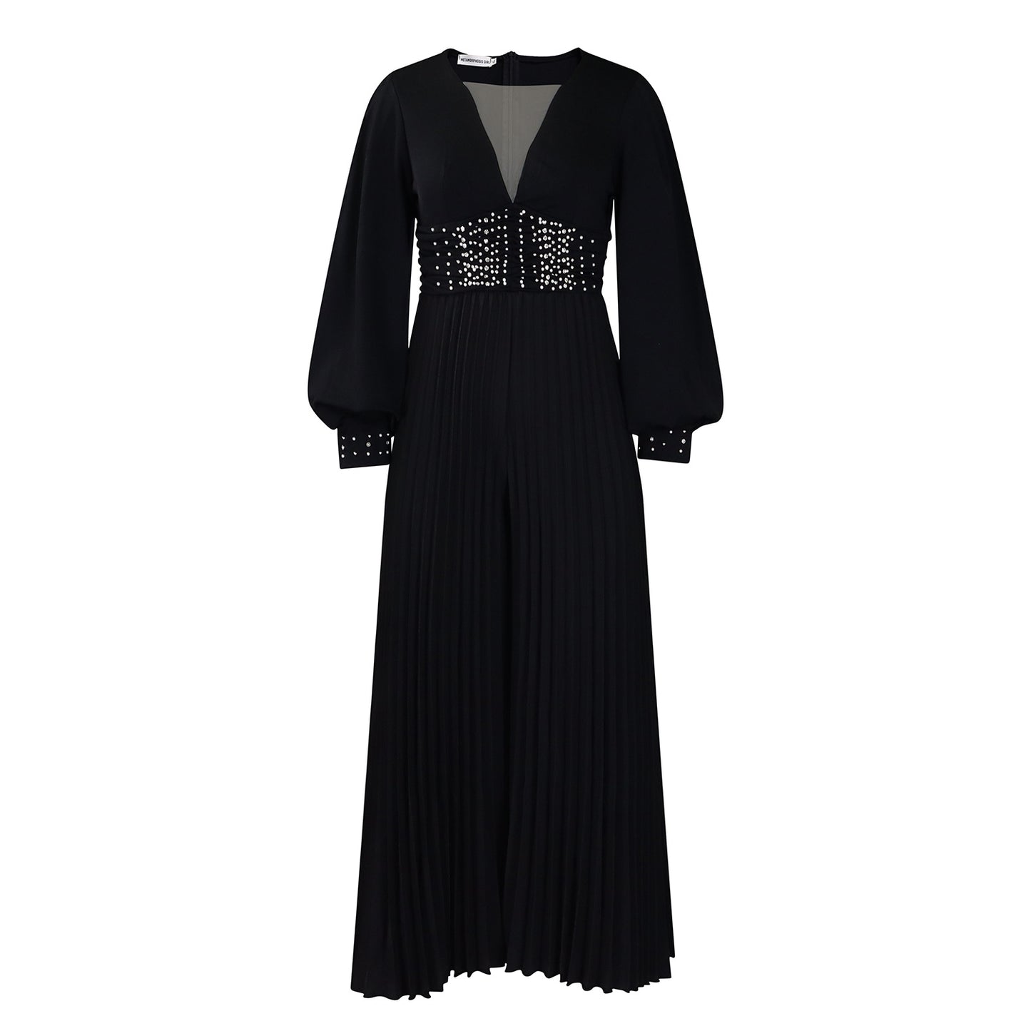 Dame Elegant Plisseret Jumpsuit med dyb V-udskæring og glitrende taljedetalje Stilla