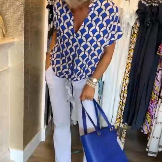 Dame afslappet bluse skjorte med geometrisk mønster og løs pasform Stilla
