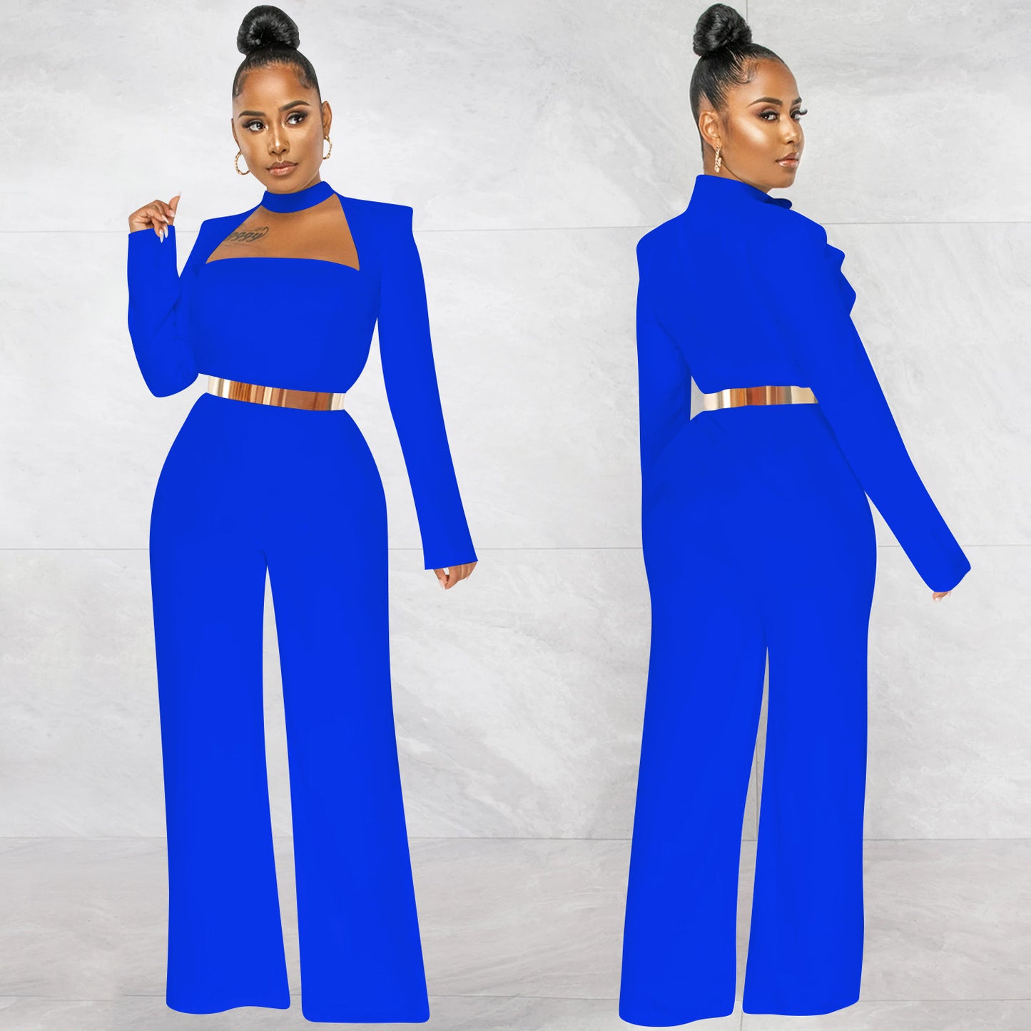 Dame elegant jumpsuit med smart firkantet udskæring og tætsiddende bælte Stilla