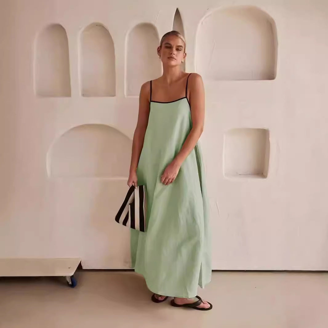 Dame afslappet maxikjole med tynde stropper og flydende snit Stilla