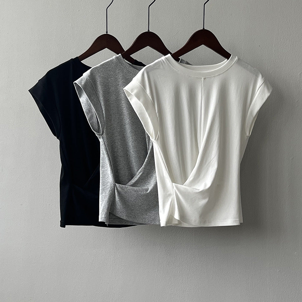 Dame afslappet kortærmet top med twist-detalje Stilla