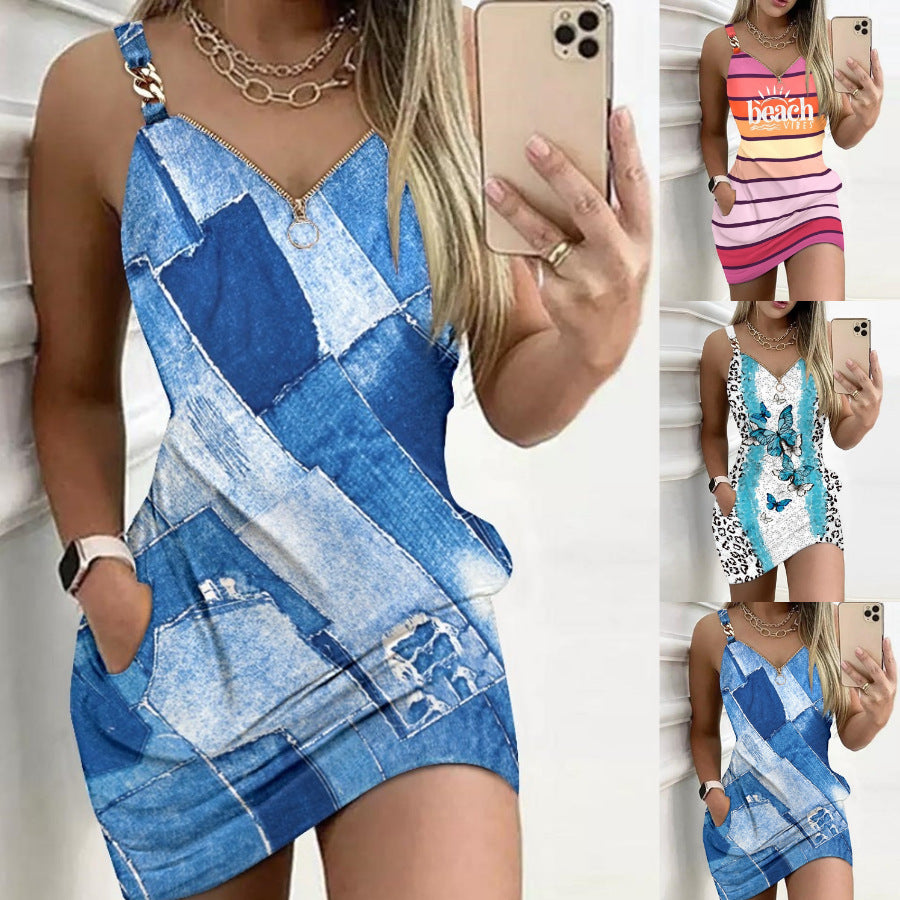 Dame Denim-overall med lynlås og lommer Stilla