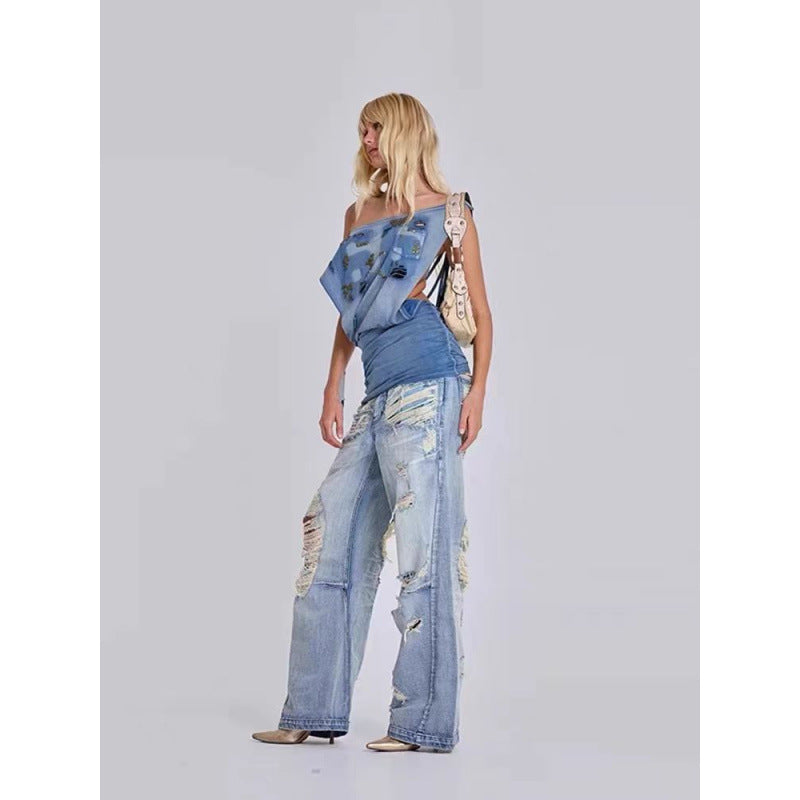 Dame Distressed Løs Denim Bukser Stilla