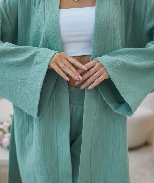 Dame afslappet Kimono-jakke med bælte og åbne ærmer Stilla