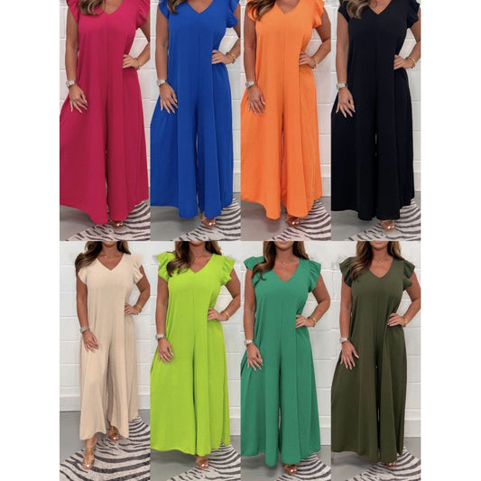 Damer luftig jumpsuit med voluminøse ben og V-udskæring Stilla
