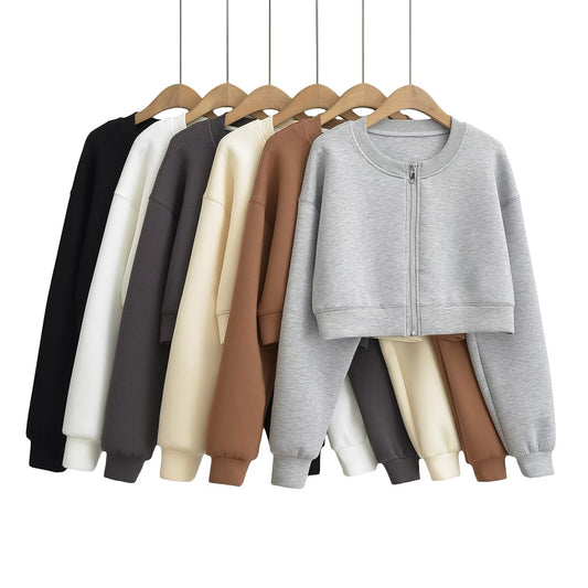 Dame cropped Sweatjakke med praktisk lynlås og afslappet skærep Stilla