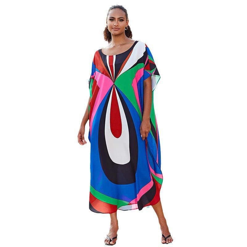 Dame afslappet strandfrakke med kunstnerisk grafisk mønster og generøs snit Stilla