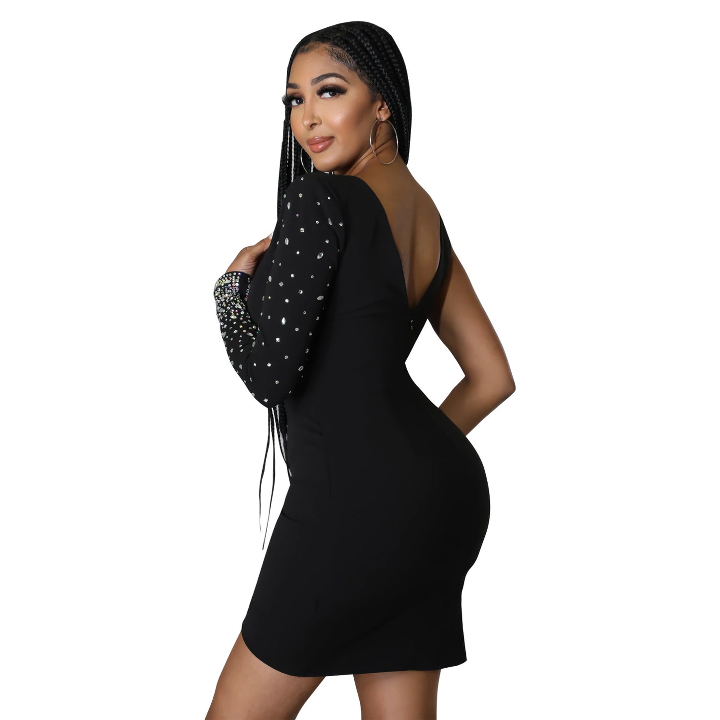 Dame Elegant Cutout Mini Kjole med Strassdetaljer Stilla