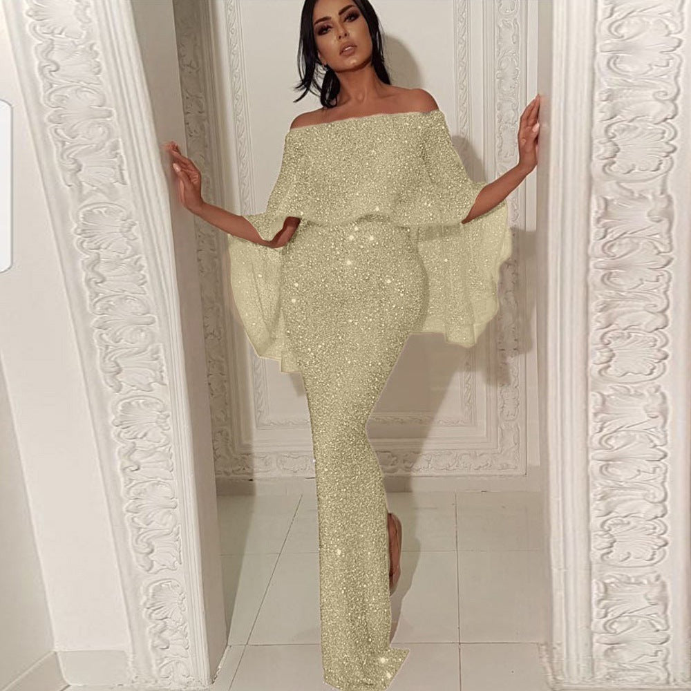 Dame Elegant Jumpsuit med glitrende stof og brede ærmer Stilla
