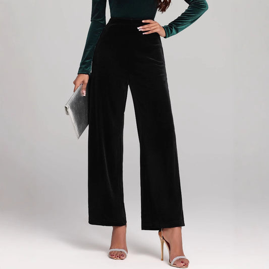 Dame elegant bred velour-bukser Stilla