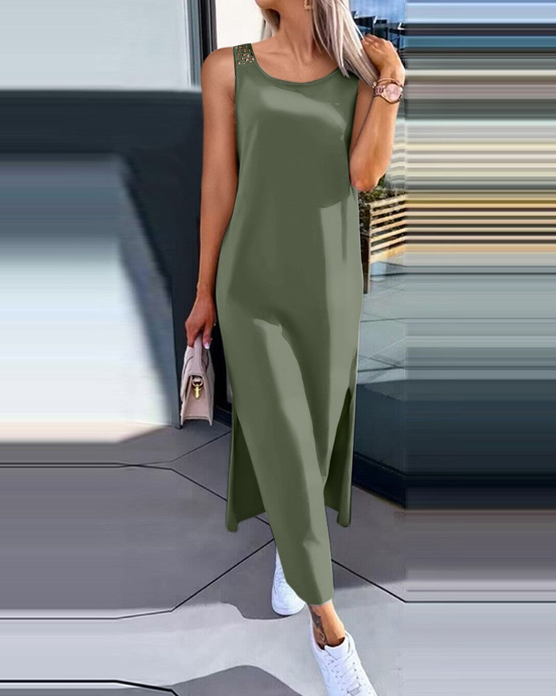 Dame afslappet langkjole med side slids og fine spids detaljer Stilla