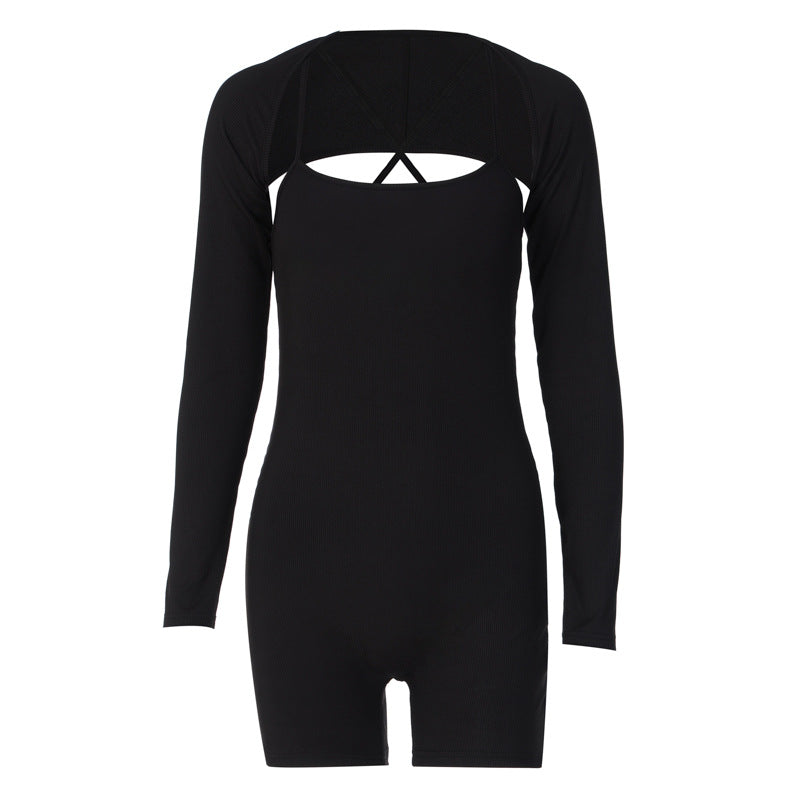 Dame Sporty Langærmet Jumpsuit med gennemsigtige indlæg og kropsnær design Stilla