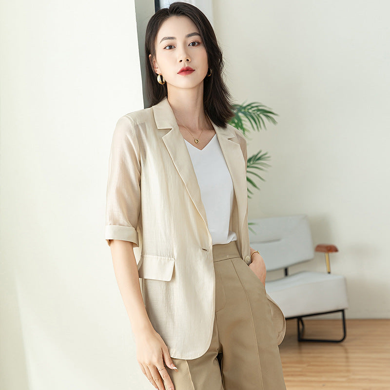 Dame afslappet blazer med halvlange ærmer og praktiske lommer Stilla