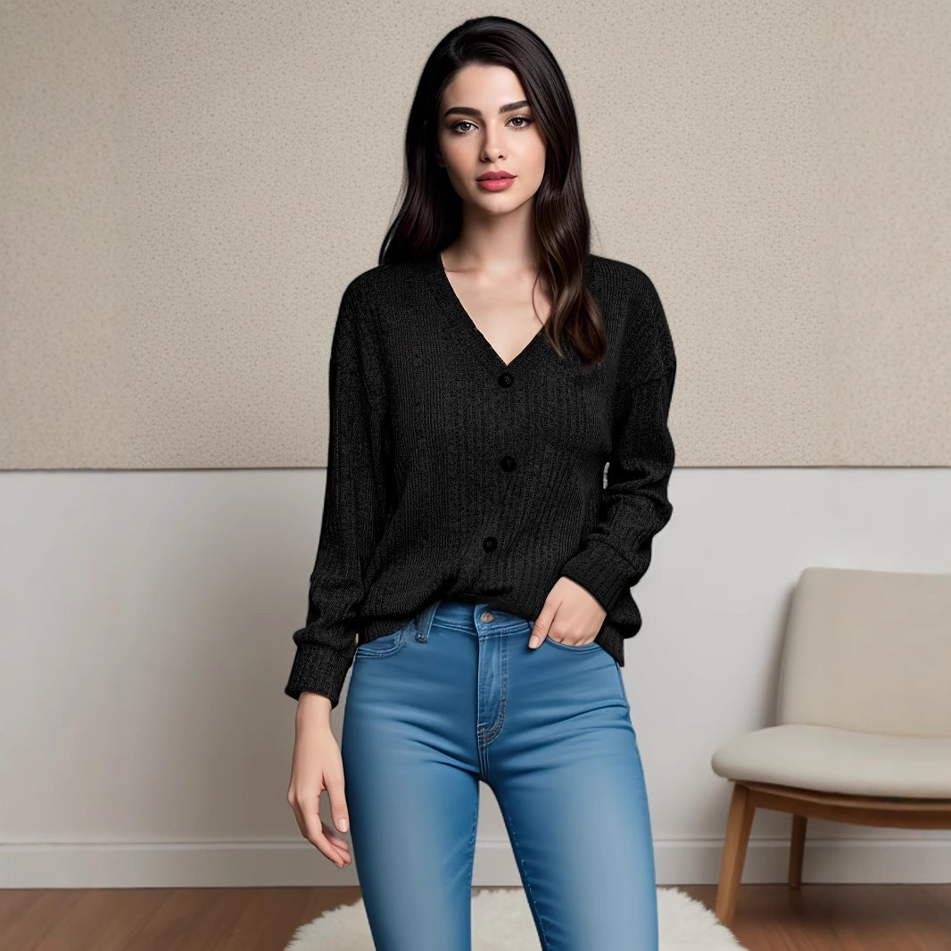 Dame afslappet cardigan med knapper Stilla