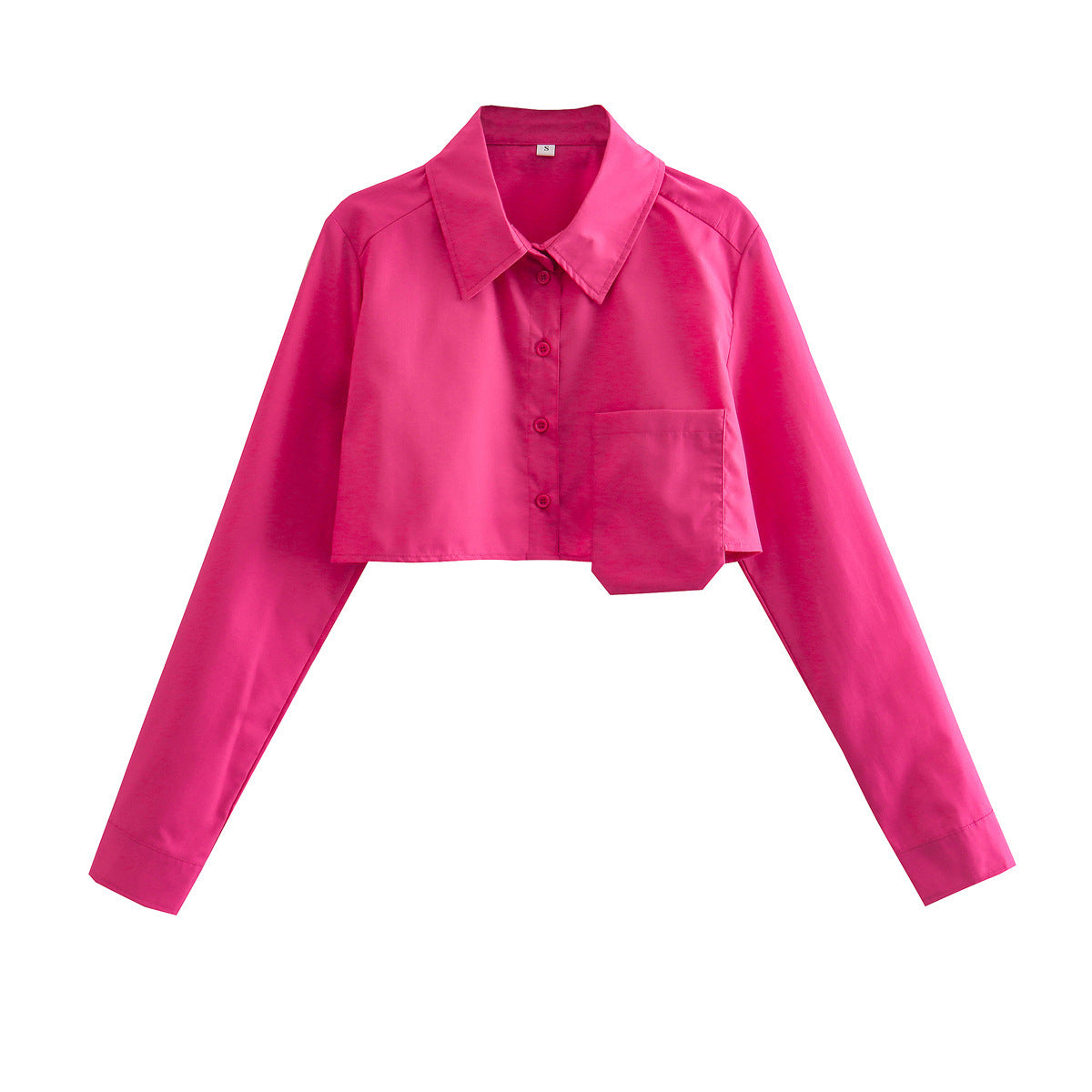 Dame Cropped Button-Up Skjorte med unikt Lomme-Detail Stilla