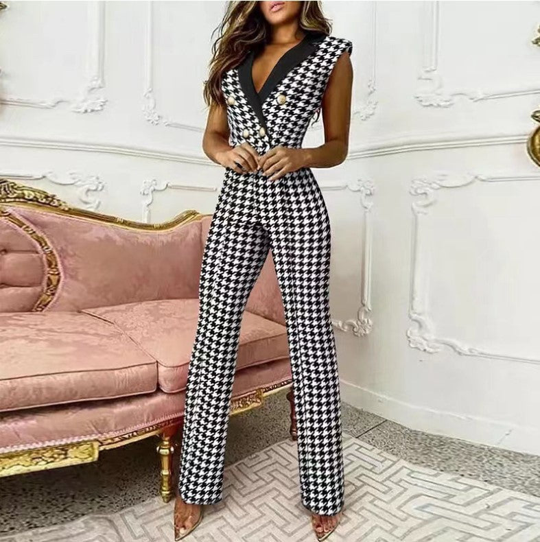 Dame skræddersyet jumpsuit med houndstooth-mønster Stilla