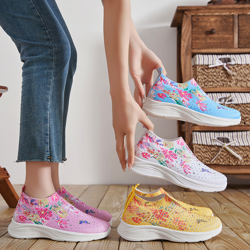 Dame elastiske slip-on sneakers med glitrende detaljer og blomstret design Stilla