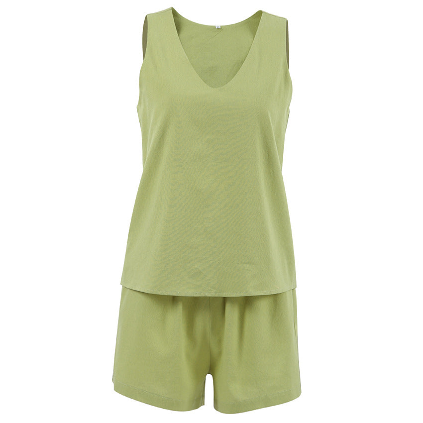Dame afslappet shorts- og top-sæt i åndbart materiale med løs pasform Stilla