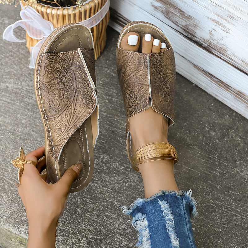 Dame åbne pantoletten med blomstret design Stilla