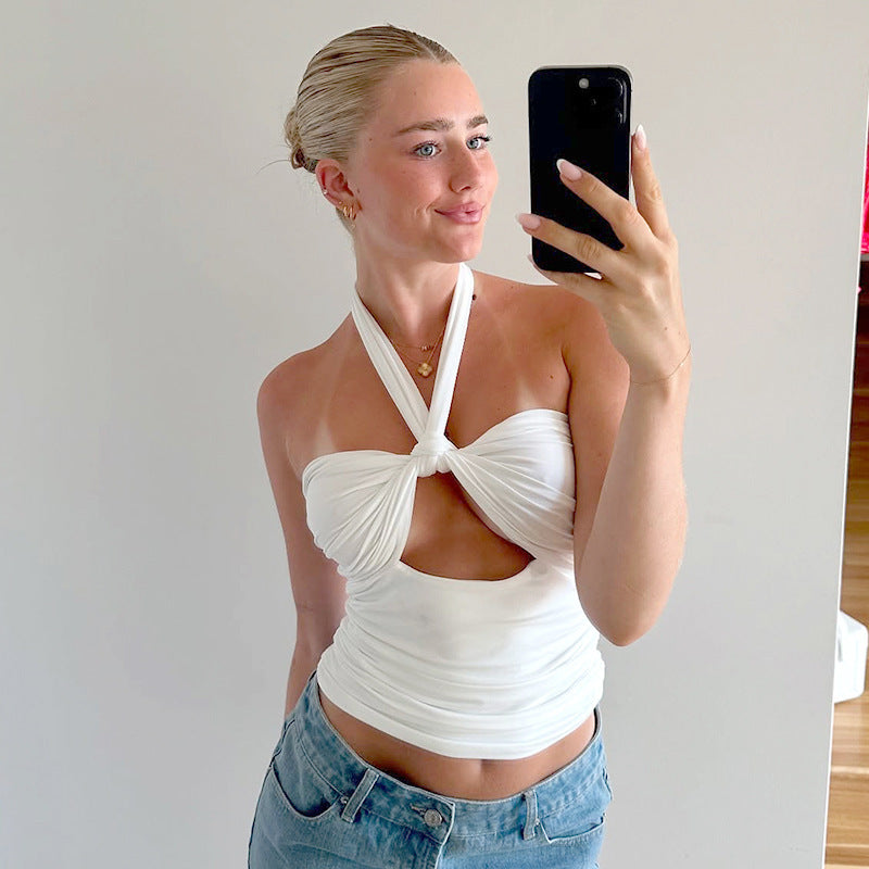 Dame cropped top med dobbelt knude og tætsiddende snit Stilla