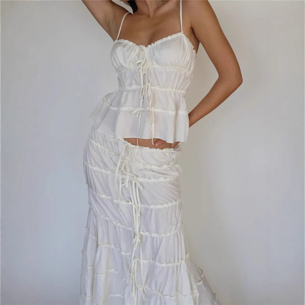 Dame Elegant Flæse Sommerkjole med Bindebånd Stilla