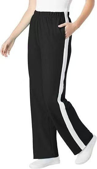 Dame afslappet bred buks med leopardmønster og kontraststriber Stiila