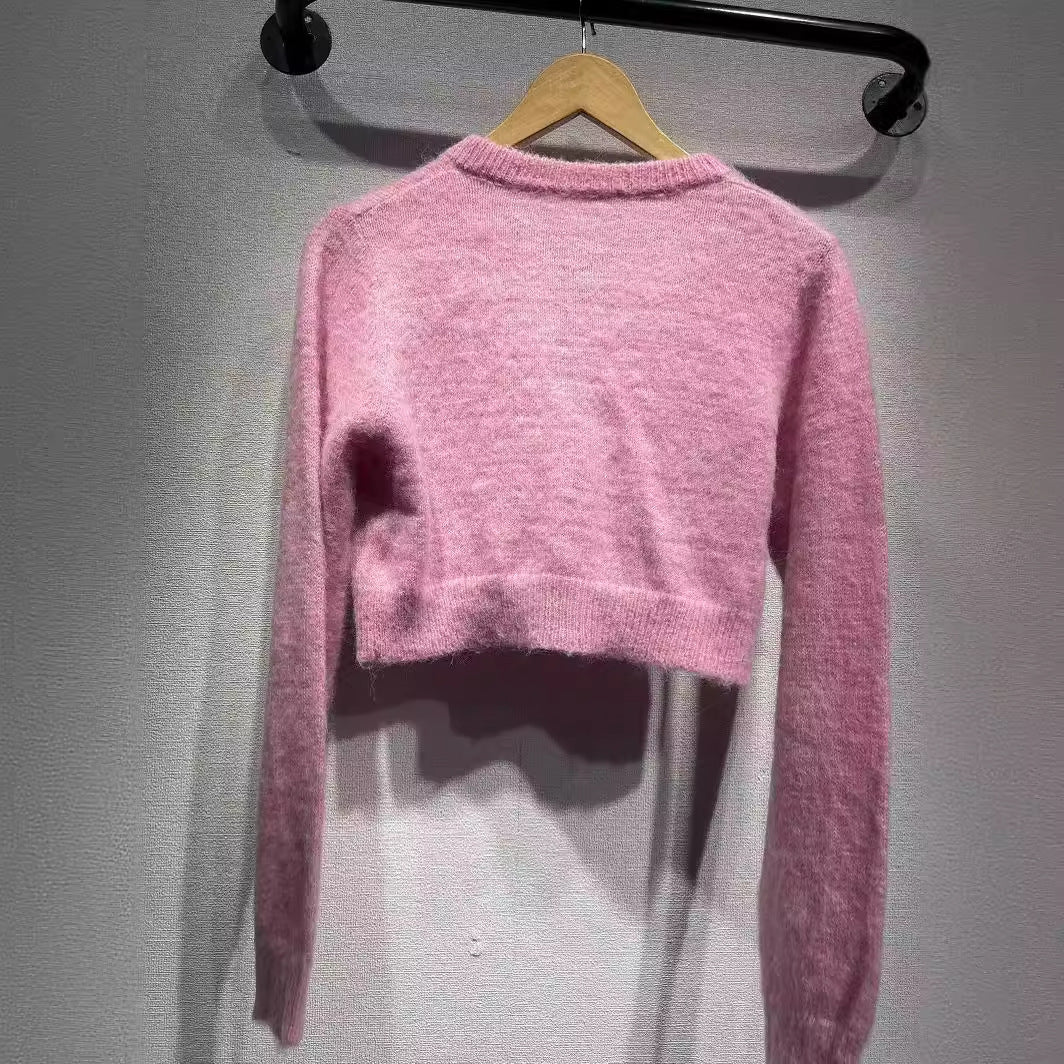 Dame cropped strikpullover med blød mohair-blanding og løs pasform Stilla