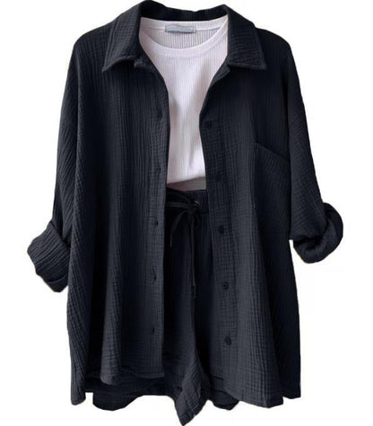 Dame afslappet overshirt med matchende shorts Stilla
