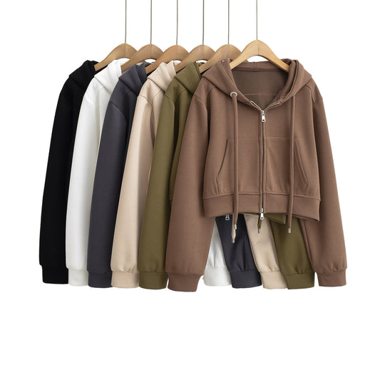 Dame afslappet cropped hættetrøje med gennemgående lynlås og lommer Stilla