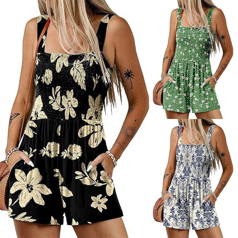 Dame jumpsuit med florale detaljer og praktiske lommer Stilla