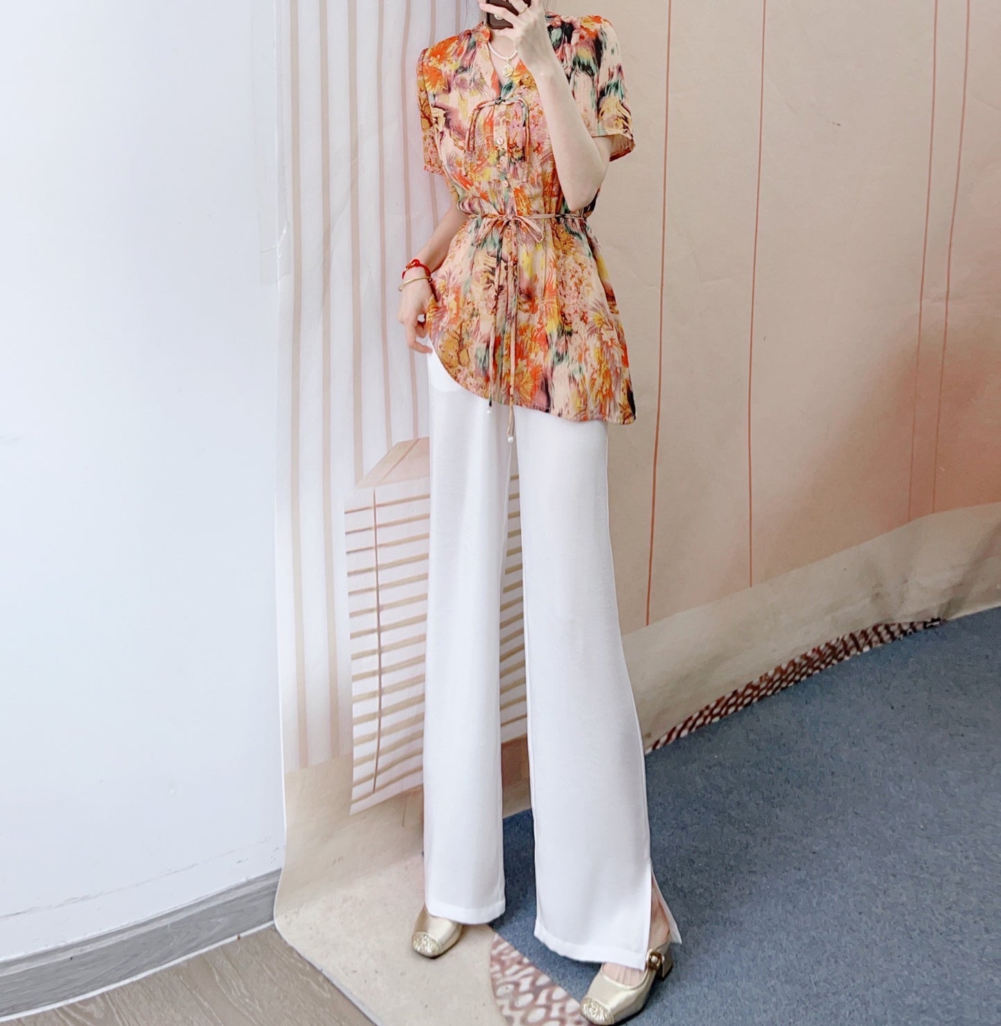 Dame Elegant Bluse med blomstermønster og tætsiddende form Stilla