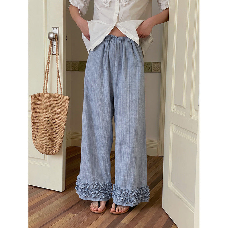 Dame afslappede Palazzo-bukser med flæsedetaljer og elastisk talje Stilla