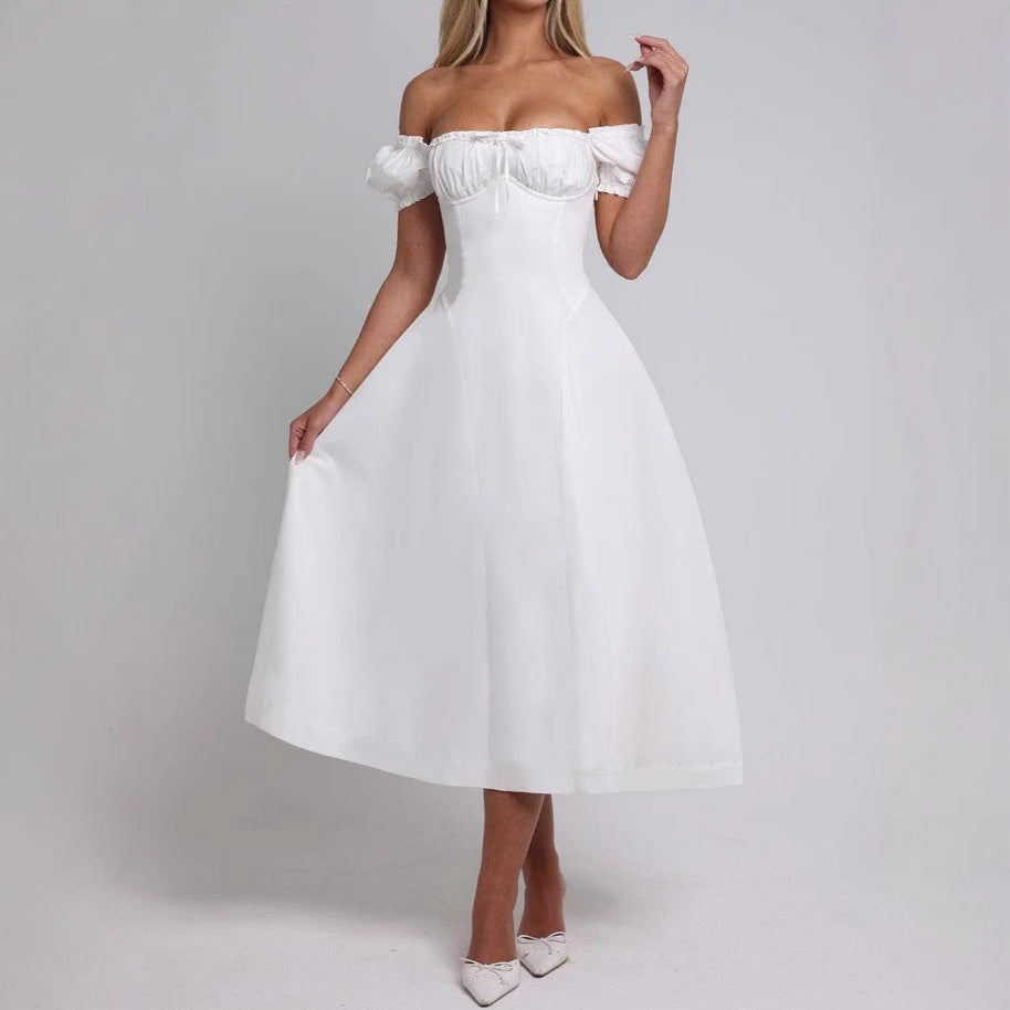 Dame Off-Shoulder Aftenkjole med Puffærmer og figursyet snit Stilla