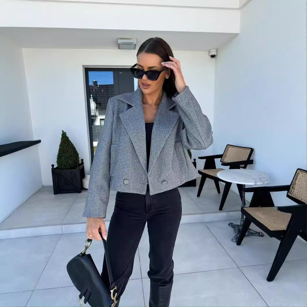 Dame elegant Cropped Blazer i struktureret design med dobbelt knaplukning Stilla