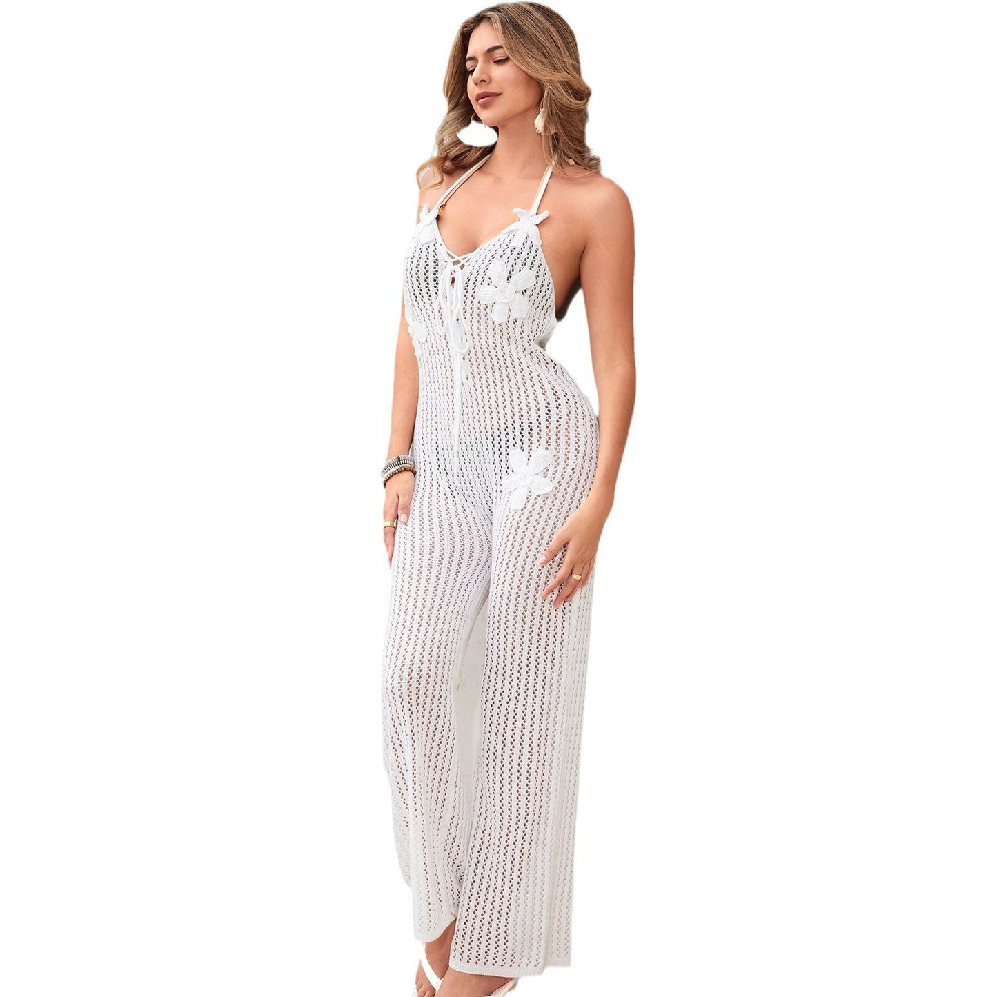 Dame Luftig Hæklet Jumpsuit med floral design Stilla