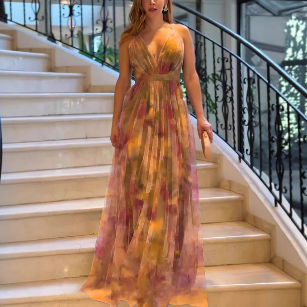 Dame Elegant A-linje Maxi kjole med dyb udskæring Stilla