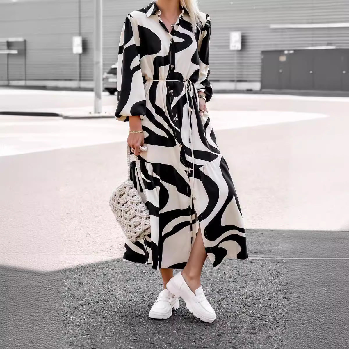 Dame abstrakttryk Maxi-shirtkjole Stilla