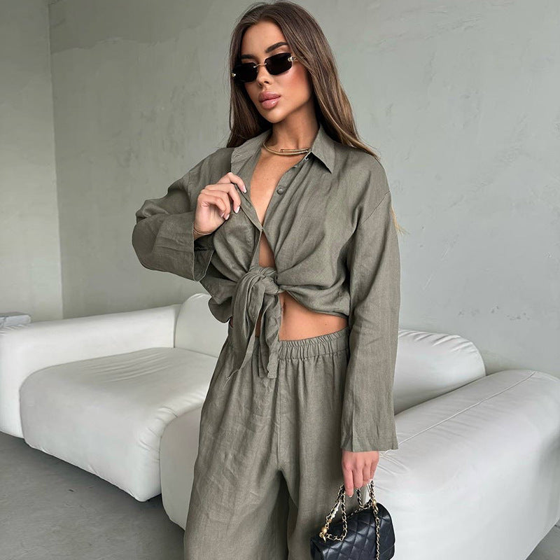 Dame afslappet hør-to-dels sæt med rummelig top og palazzo-bukser Stilla